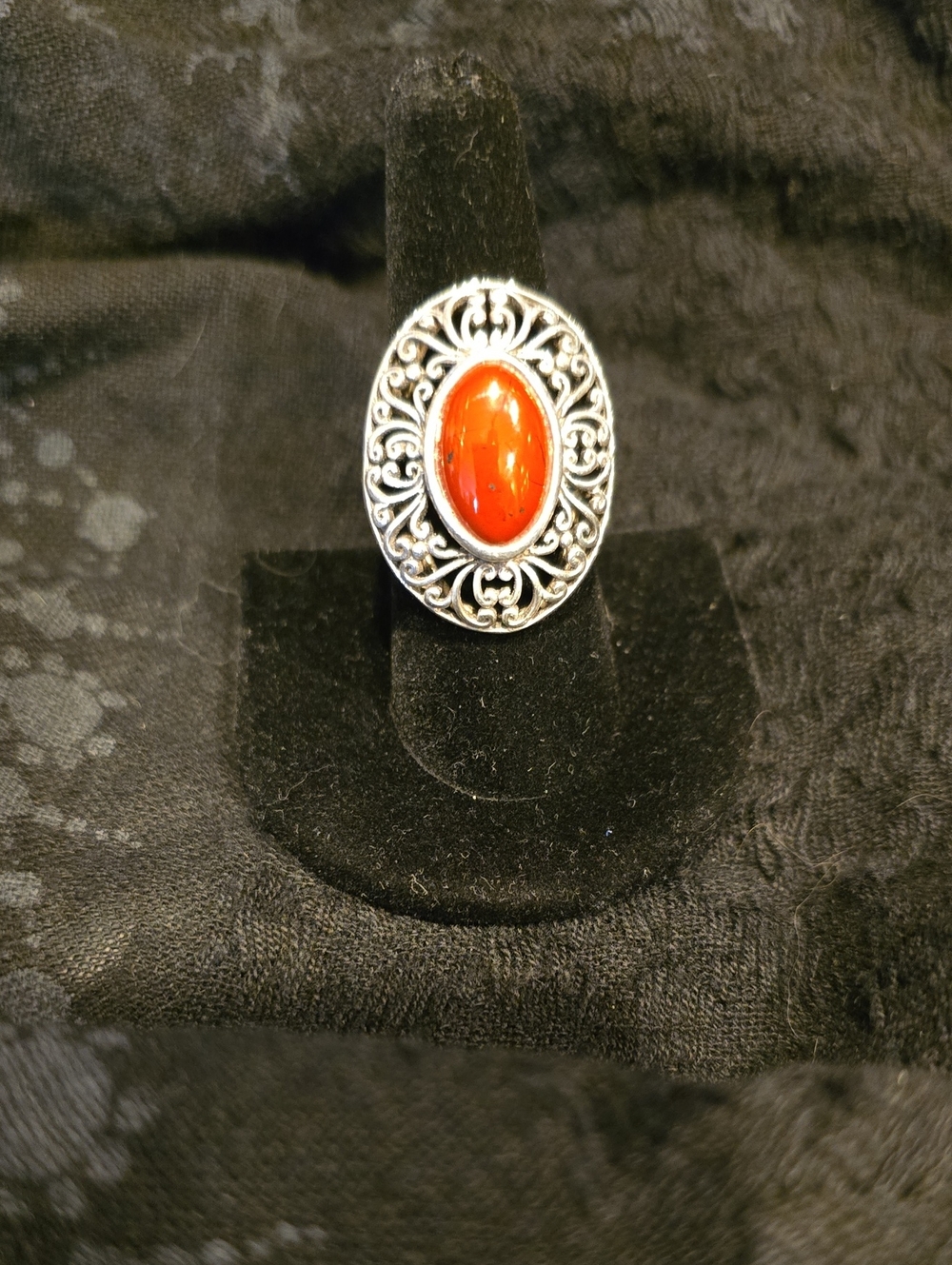 Silver Filigree Ring with Red Jasper Cabochon